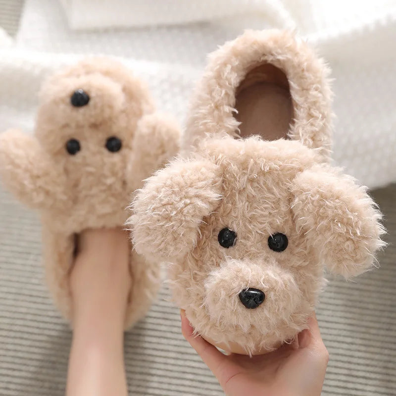 Pallene Short Fur Slippers For Women 2023 Winter Warm Furry Cozy Cotton Shoes For Home Indoor Cute Dog Couples Antiskid Slippers - Gangsterdog