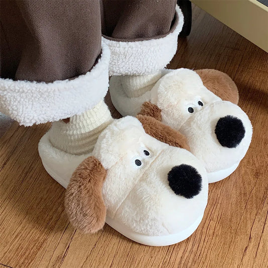 Cute Dog Animal Slippers 2024 Winter Women's Shoes Female Kawaii Fluffy Winter Warm Fur Slides Shoes Indoor Home Plush Slippers - Gangsterdog