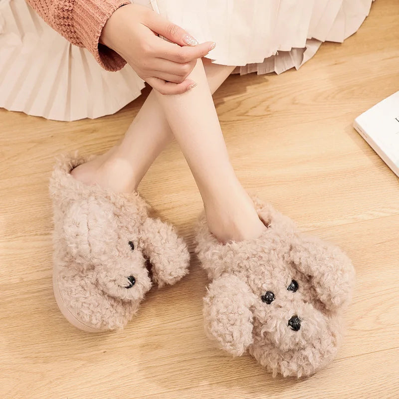 Pallene Short Fur Slippers For Women 2023 Winter Warm Furry Cozy Cotton Shoes For Home Indoor Cute Dog Couples Antiskid Slippers - Gangsterdog