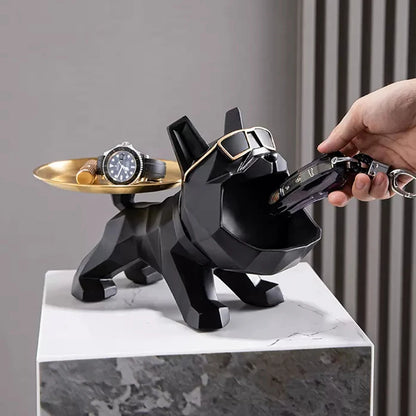 Resin Cool Bulldog Crafts Dog Butler with Tray for Keys Holder Storage Jewelries Animal Room Home Decor Statue Dog Sculpture - Gangsterdog
