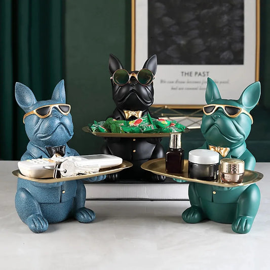 Nordic French Bulldog Sculpture Dog Statue Statue Jewelry Storage Table Decoration Gift Belt Plate Glasses Tray Home Art Statue - Gangsterdog
